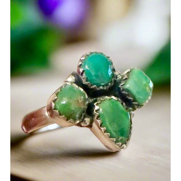 Sonoran Gold Turquoise Cluster Ring Size Adjustable 5-12 - Picture 4 of 6